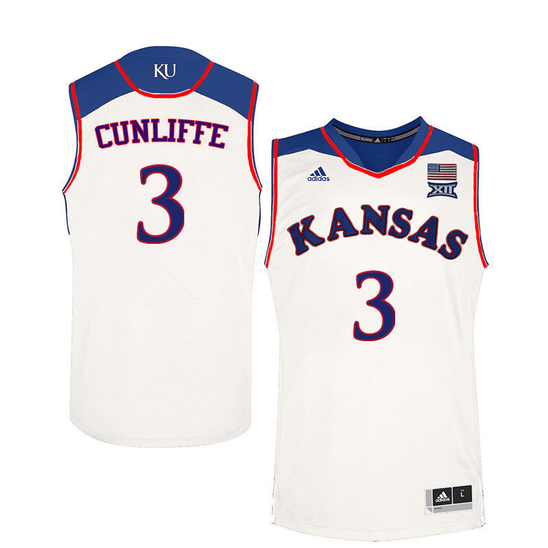 Men Kansas Jayhawks #3 Sam Cunliffe College Basketball Jerseys-White - Click Image to Close